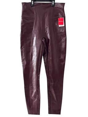Spanx Faux Patent Leather Leggings Wet Look Ruby Size L Concert Pants